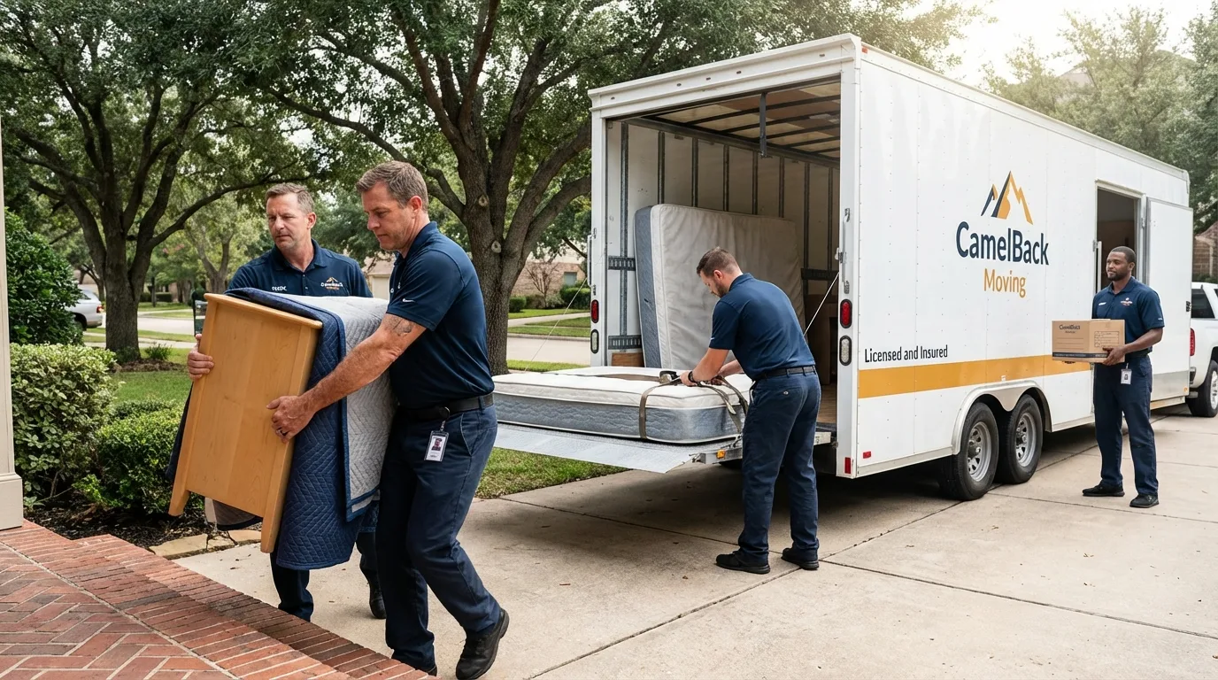 Crew loading residential truck for cross-state move from Arnett, OK